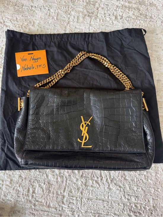 Saint Laurent Handbags - YSL Kate Medium Reversible Shoulder Bag in Croc Embossed Leather and Suede